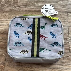Dinosaur Pattern Kids Lunch Bag - Gray with Multicolor Accents